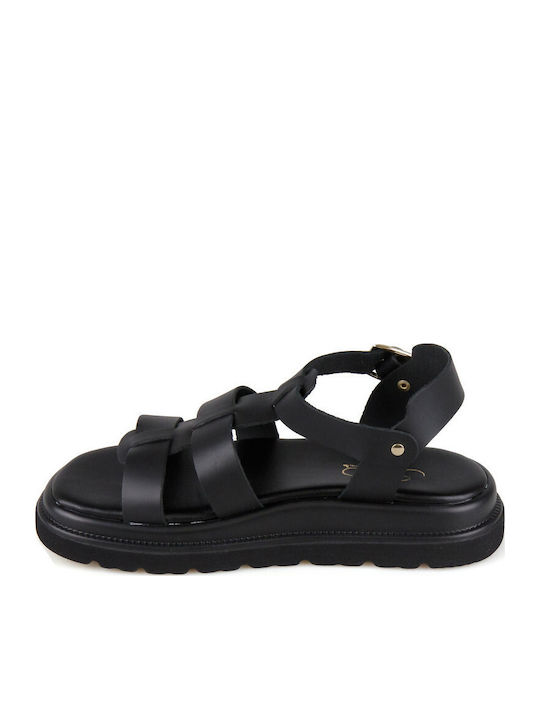 Кожени Дамски Сандали Гладиатор Flatforms Черни
