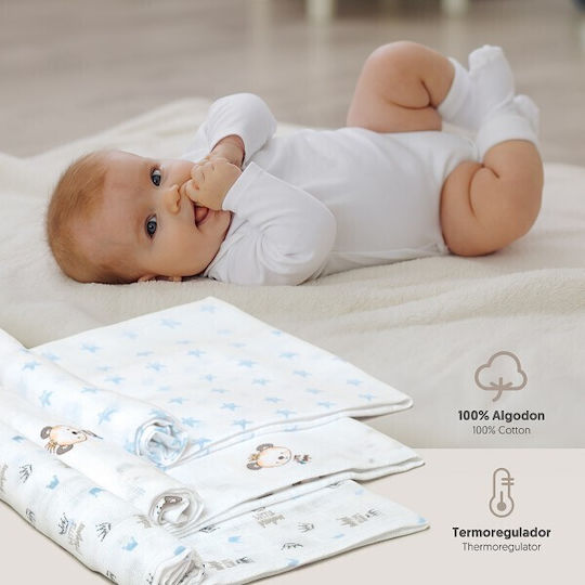 Interbaby Blue Swaddle Blankets 80x80cm 3 Pieces
