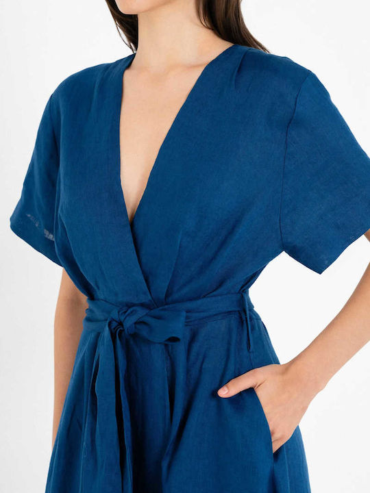 Sommer Midi Damenkleid Wickel Blau