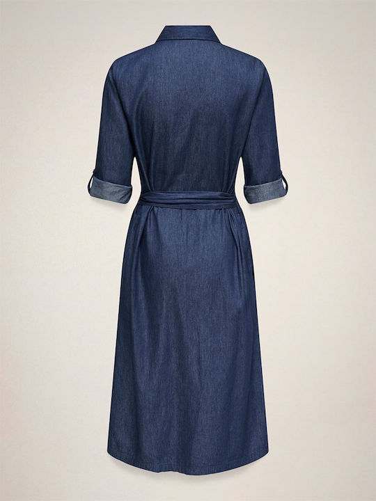 Summer Midi Shirt Dress Denim Blue