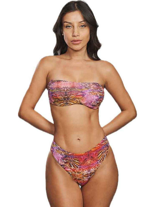 Strapless Bikini Top C Cup Animal Print Fuchsia