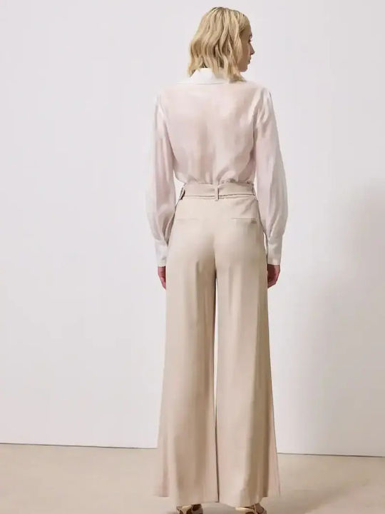 Women's High Waist Pantaloons with Rubber Band in Loose Fit Vanilla