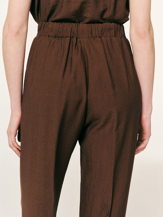 Damen Stoffhose mit Gummiband Schokoladenbraun