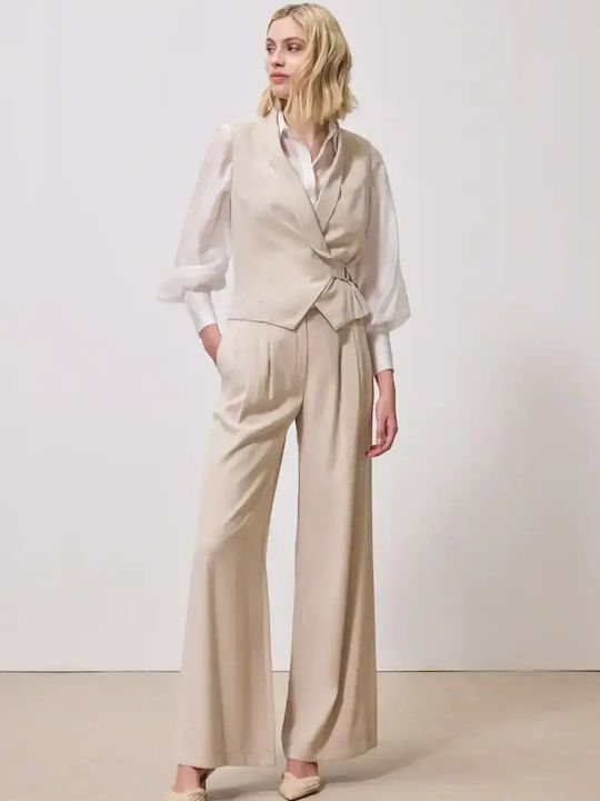 Women's High Waist Pantaloons with Rubber Band in Loose Fit Vanilla