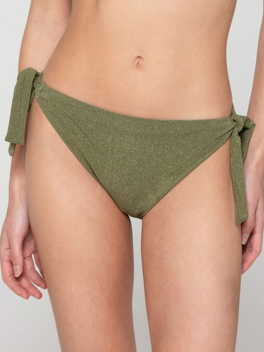 Bikini Slip με Κορδονάκια Χακι