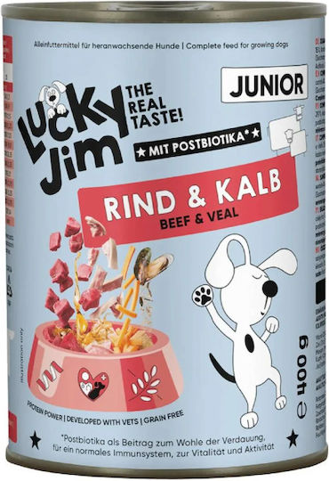 Lucky Jim Υγρή Τροφή για Κουτάβια με Βοδινό, Μοσχάρι, Σολομό, Κρέας, Πατσά, Συκώτι και Καρότο 6x400gr