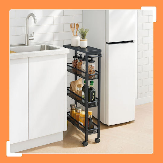 Relaxdays Floor Bathroom Shelf Metal with 4 Shelves 77x13x45.5cm Black