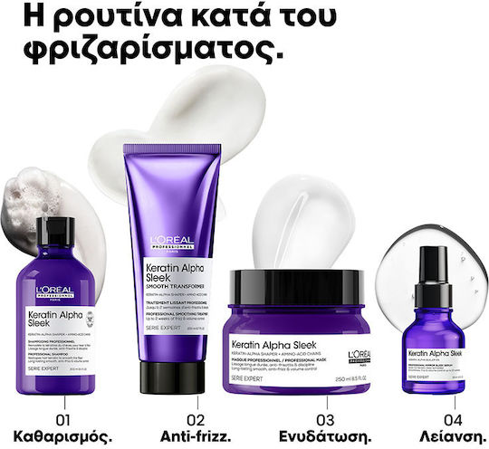 L'Oréal Professionnel Keratin Alpha Sleek Шампоан Възстановяване и Подхранване и Обем за Непокорна Коса 500ml