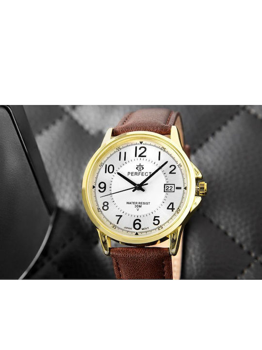 Perfect Men's Watch 38mm Battery with Brown Leather Strap