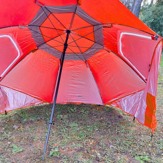 Folding Beach Umbrella Diameter 2.4m Red