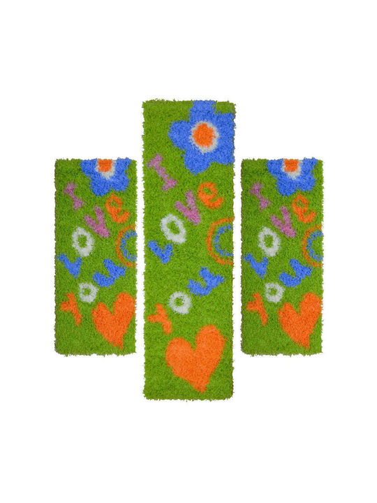 Sprintzio Shaggy Bedroom Rugs Set Green 1137 3pcs