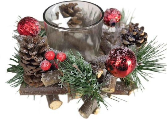 Saska Garden Christmas Wooden Green Candlestick 16x9cm