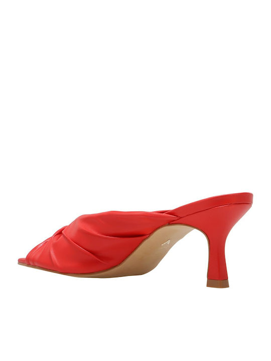 Leather Mules with Heel in Red Colour