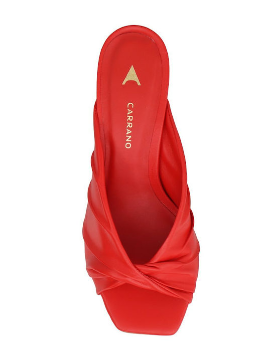 Leather Mules with Heel in Red Colour