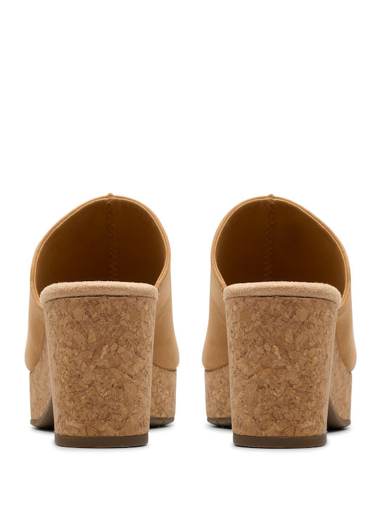 Tan Damen Pantoletten mit Absatz in Tabac Braun Farbe