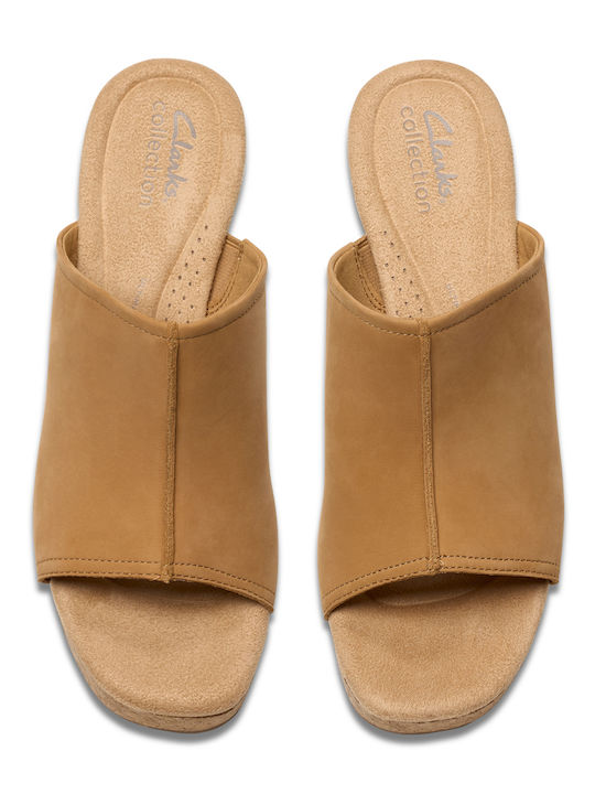 Tan Damen Pantoletten mit Absatz in Tabac Braun Farbe