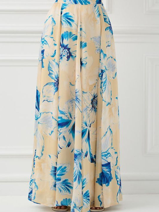 High Waist Maxi Skirt Floral Yellow Pastel