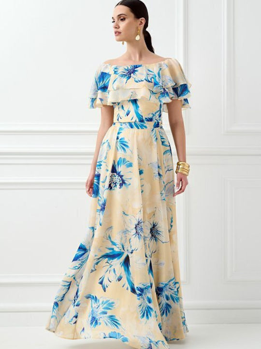 Hoch Taille Maxi Blumenrock Gelbe Pastell