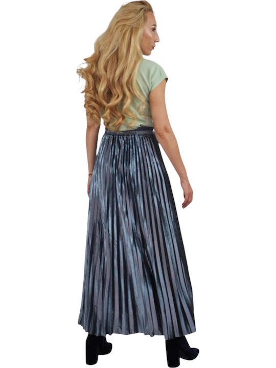 Pleated High Waist Maxi Skirt Blue