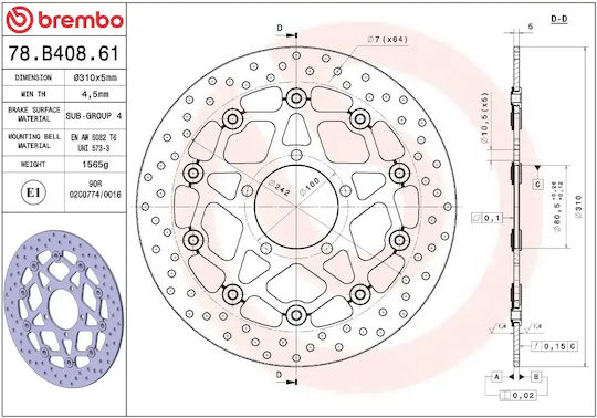 Brembo Δισκόπλακα Μπροστά για Kawasaki GPZ 1000