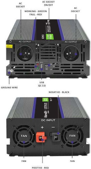Qoltec Invertor Auto Modificat Sine Wave 6000W pentru Convertirea 12V DC în 230V AC