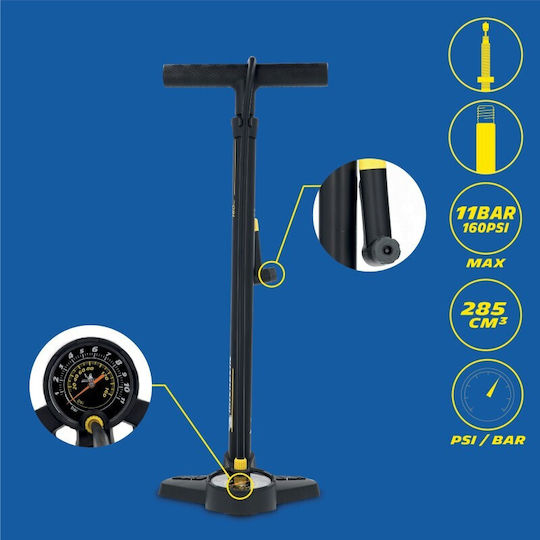 Michelin Pompă De Aer De Podea De Mână Cu Manometru 11 Bar/160psi Oțel Foot Pump Bicycles Pressure Gauge 804536