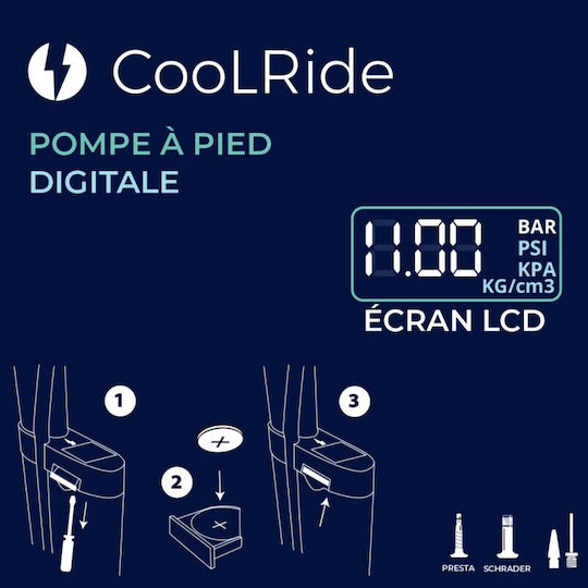 Cool Ride Pompă de Aer de Podea de Mână cu Manometru 11 Bar Digital Aluminiu Foot Pump 7066