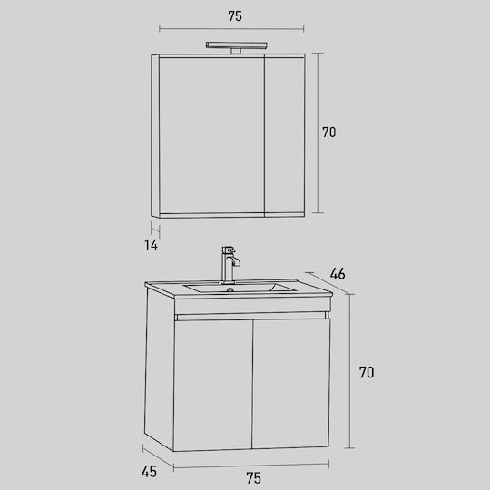 Pro Bagno Πάγκος χωρίς Νιπτήρα με Καθρέπτη Λευκό Pro Bagno Πάγκος χωρίς Νιπτήρα με Καθρέπτη Λευκό