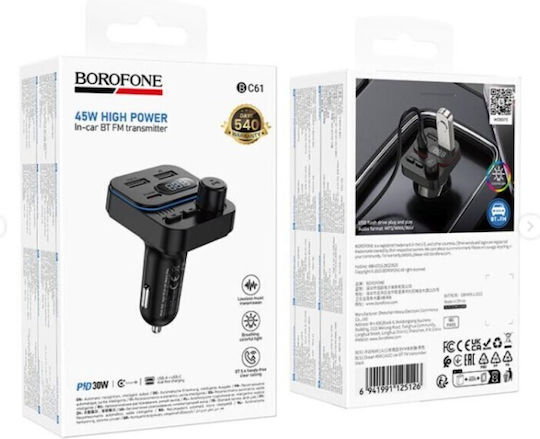Borofone FM Transmitter Autovehicul cu Bluetooth / Type-C / USB