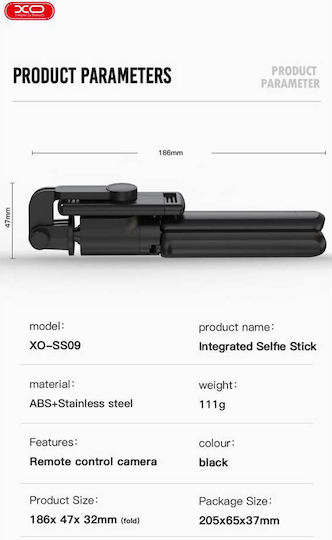 XO Ss09 Selfie Stick Τρίποδο Κινητού Bluetooth Μαύρο