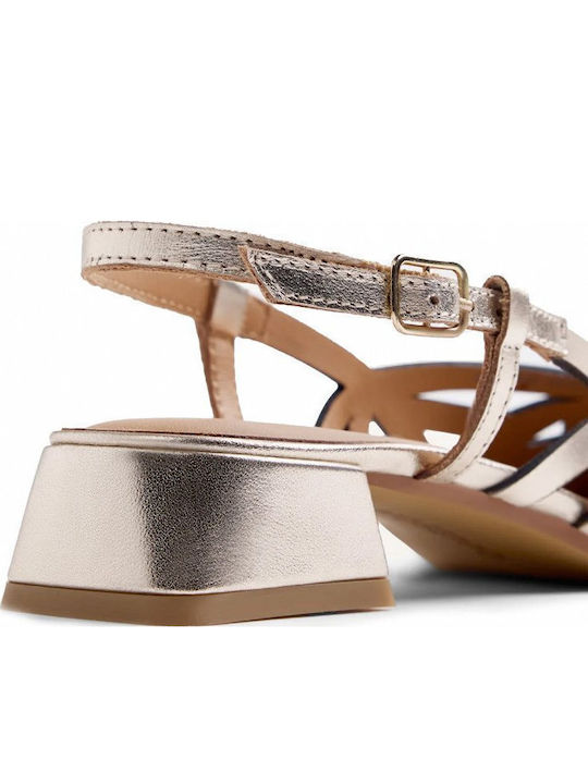 Damen Ballerinas Slingback Mit Riemen in Gold Farbe