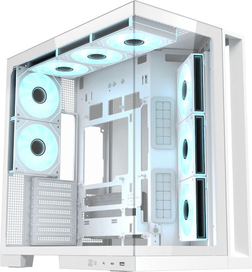 Xigmatek Aqua 7 Arctic Gaming Micro Tower Carcasă PC cu Panou Lateral 8 Ventilatoare ARGB