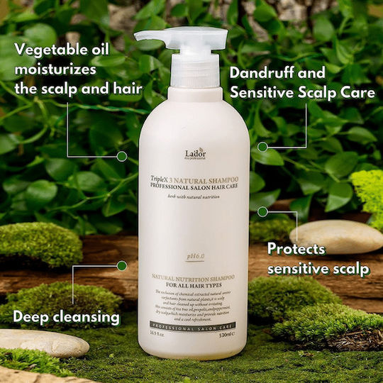 Lador TripleX3 Natural Shampoos for Sensitive Scalp against Dandruff & Hair Loss for All Hair Types 530ml