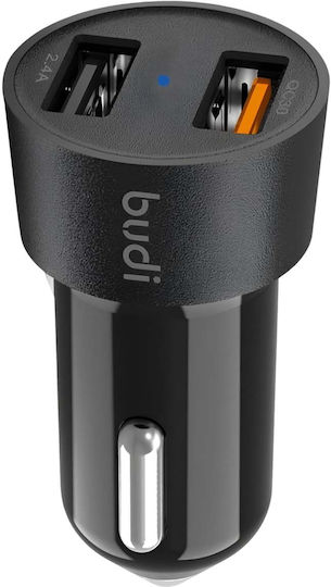 Budi Φορτιστής Αυτοκινήτου 30W 2.4A με Θύρες: 2xUSB Μαύρος