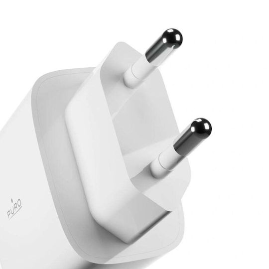Puro Φορτιστής με Θύρα USB-A και Θύρα USB-C και Καλώδιο USB-C - USB-C 25W Λευκός (Prolite)