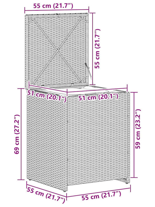vidaXL Outdoor Storage Box Rattan Gray L55xW55xH69cm