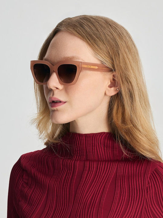 Faos Skyros Women's Sunglasses with Pink Plastic Frame and Brown Gradient Lens SKYROS017565319145