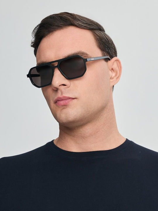 Faos Men's Sunglasses with Black Plastic Frame and Black Lens 489423