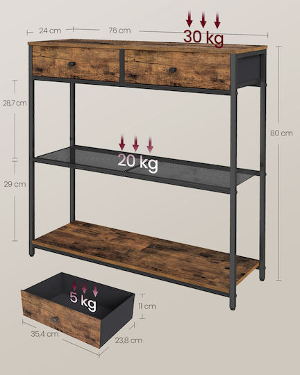 Consolă Din Lemn Maro Rustic L76xA24xÎ80cm