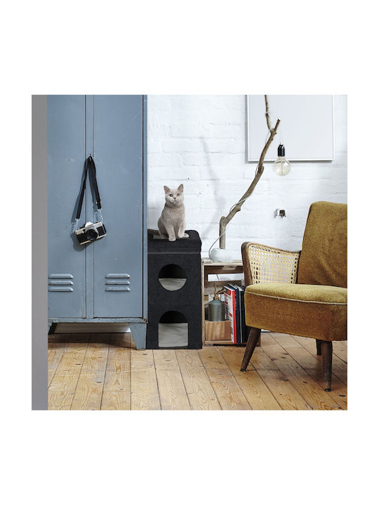 Relaxdays Set De Joacă Pentru Pisici 40 X 40 X 76 Cm Pliabil 2 Perne Detasabile Poliester 2 Nivele Negre