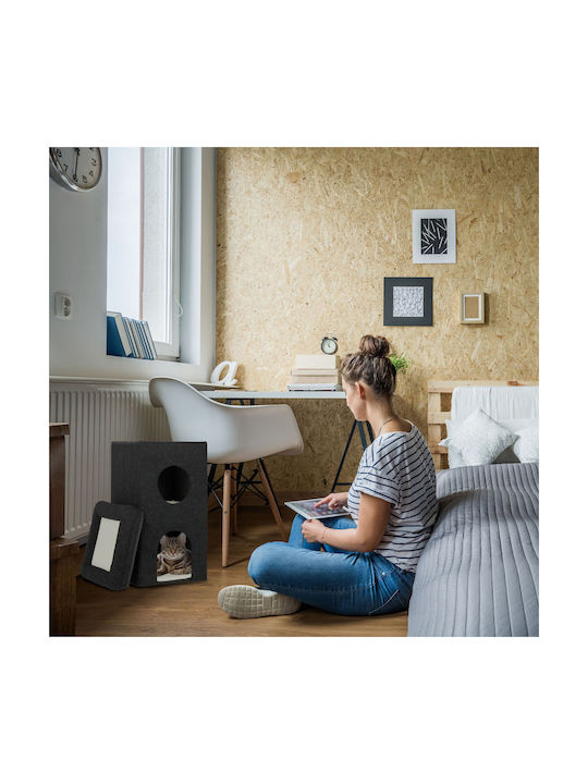Relaxdays Set De Joacă Pentru Pisici 40 X 40 X 76 Cm Pliabil 2 Perne Detasabile Poliester 2 Nivele Negre