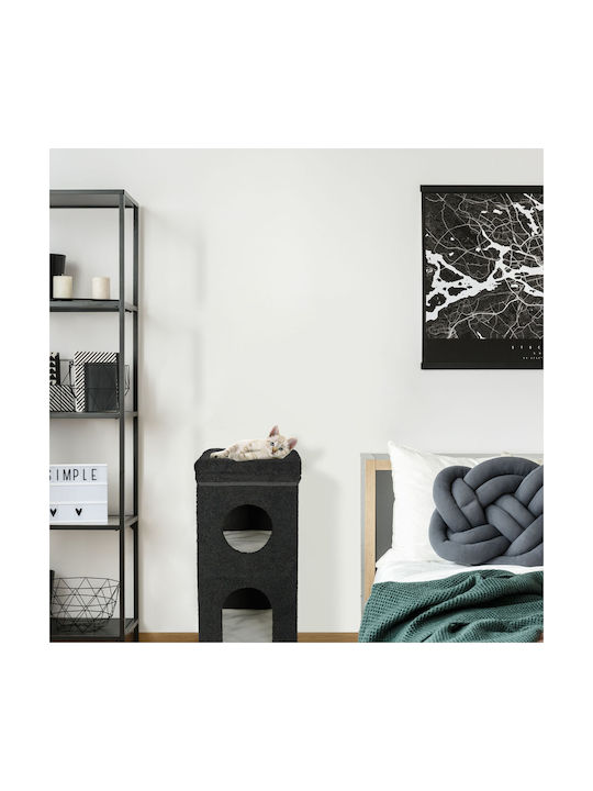 Relaxdays Set De Joacă Pentru Pisici 40 X 40 X 76 Cm Pliabil 2 Perne Detasabile Poliester 2 Nivele Negre