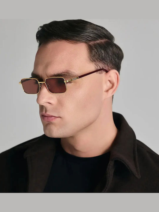 Faos Unisex Sunglasses With Gold Frame And Brown Lens