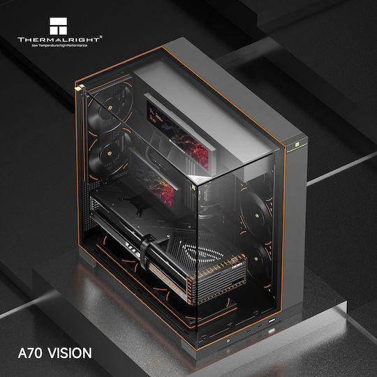 Thermalright Vision TR-A70 Gaming Midi Tower Кутия за Компютър с Страничен Прозорец и ARGB Осветление Черна