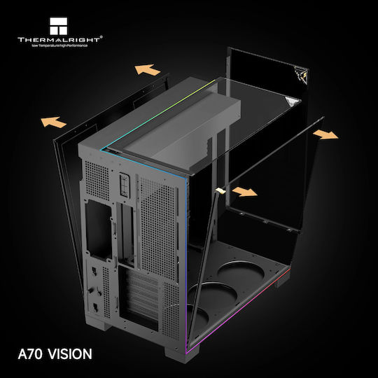 Thermalright Vision TR-A70 Gaming Midi Tower Кутия за Компютър с Страничен Прозорец и ARGB Осветление Черна