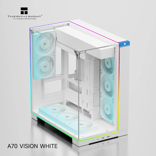 Thermalright Vision TR-A70 Gaming Midi Tower Кутия За Компютър Със Страничен Прозорец И ARGB Осветление Бяла