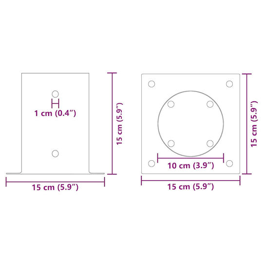 vidaXL Post Support for Garden Fence Made of Metal 15x15x15cm 4 Pieces Silver