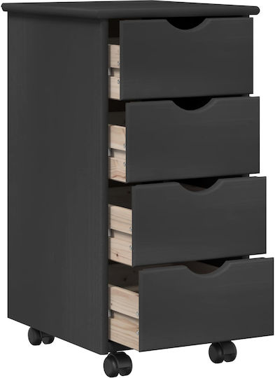 Office Drawer Made of Solid Wood with Wheels Grey 34x39x65.5cm
