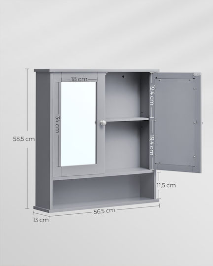 Vasagle Ντουλάπι Μπάνιου 56.5x13x58.5cm Γκρι