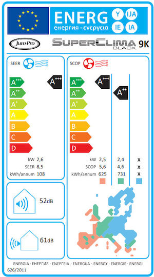 Superclima Aparat de Aer Condiționat Inverter 9000 BTU A+++/A++ cu WiFi Negru